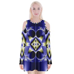 Fractal Fantasy Blue Beauty Velvet Long Sleeve Shoulder Cutout Dress