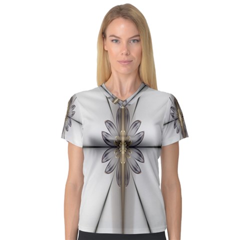 Fractal Fleur Elegance Flower Women s V-neck Sport Mesh Tee by Nexatart