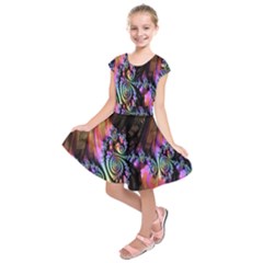 Fractal Colorful Background Kids  Short Sleeve Dress