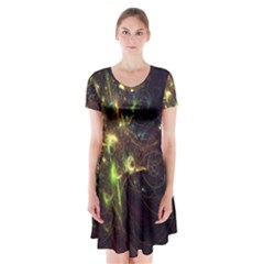 Fractal Flame Light Energy Short Sleeve V-neck Flare Dress