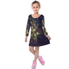 Fractal Flame Light Energy Kids  Long Sleeve Velvet Dress