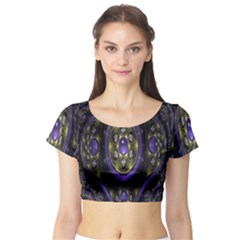 Fractal Sparkling Purple Abstract Short Sleeve Crop Top (tight Fit)