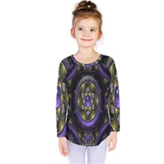 Fractal Sparkling Purple Abstract Kids  Long Sleeve Tee