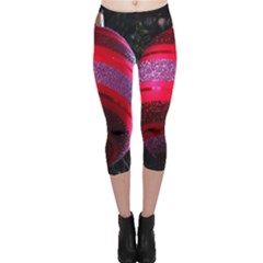 Glass Ball Decorated Beautiful Red Capri Leggings  by Nexatart