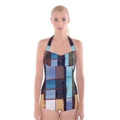 Glass Facade Colorful Architecture Boyleg Halter Swimsuit  by Nexatart