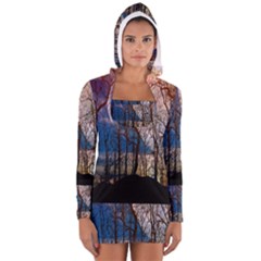 Full Moon Forest Night Darkness Women s Long Sleeve Hooded T-shirt