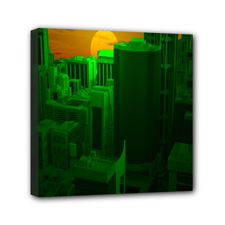 Green Building City Night Mini Canvas 6  x 6 