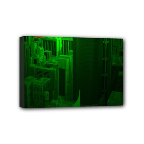 Green Building City Night Mini Canvas 6  X 4  by Nexatart