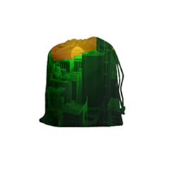 Green Building City Night Drawstring Pouches (medium)  by Nexatart