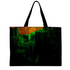 Green Building City Night Zipper Mini Tote Bag by Nexatart