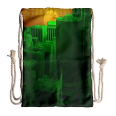 Green Building City Night Drawstring Bag (large)