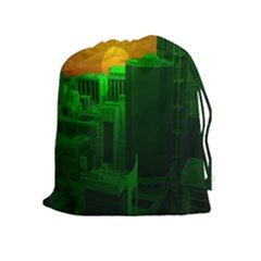 Green Building City Night Drawstring Pouches (extra Large) by Nexatart