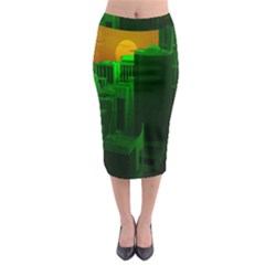 Green Building City Night Midi Pencil Skirt by Nexatart