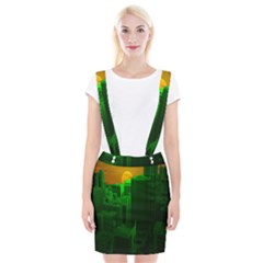 Green Building City Night Suspender Skirt by Nexatart