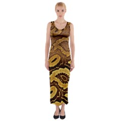 Golden Patterned Paper Fitted Maxi Dress by Nexatart