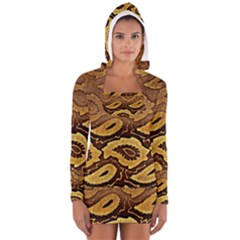 Golden Patterned Paper Women s Long Sleeve Hooded T-shirt