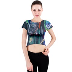 Graffiti Art Urban Design Paint Crew Neck Crop Top by Nexatart