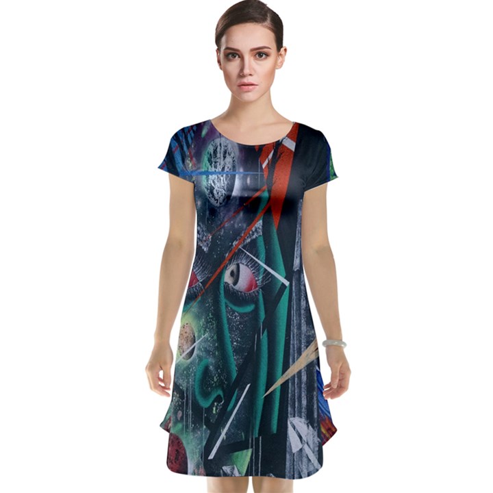 Graffiti Art Urban Design Paint Cap Sleeve Nightdress