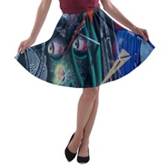 Graffiti Art Urban Design Paint A-line Skater Skirt by Nexatart