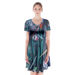 Graffiti Art Urban Design Paint Short Sleeve V-neck Flare Dress