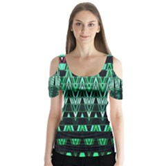 Green Triangle Patterns Butterfly Sleeve Cutout Tee 