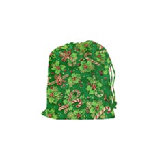 Green Holly Drawstring Pouches (small)  by Nexatart