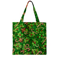 Green Holly Zipper Grocery Tote Bag by Nexatart