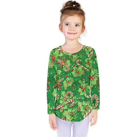 Green Holly Kids  Long Sleeve Tee by Nexatart