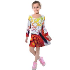 Greeting Card Butterfly Kringel Kids  Long Sleeve Velvet Dress