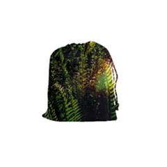 Green Leaves Psychedelic Paint Drawstring Pouches (small)  by Nexatart