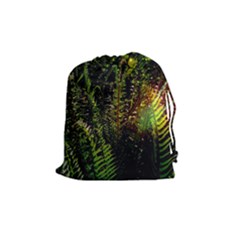 Green Leaves Psychedelic Paint Drawstring Pouches (medium)  by Nexatart