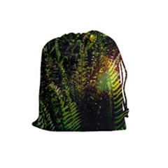 Green Leaves Psychedelic Paint Drawstring Pouches (large)  by Nexatart