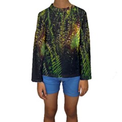 Green Leaves Psychedelic Paint Kids  Long Sleeve Swimwear