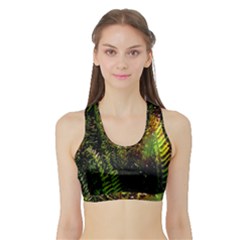 Green Leaves Psychedelic Paint Sports Bra With Border