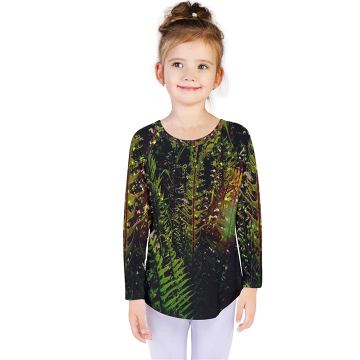 Green Leaves Psychedelic Paint Kids  Long Sleeve Tee