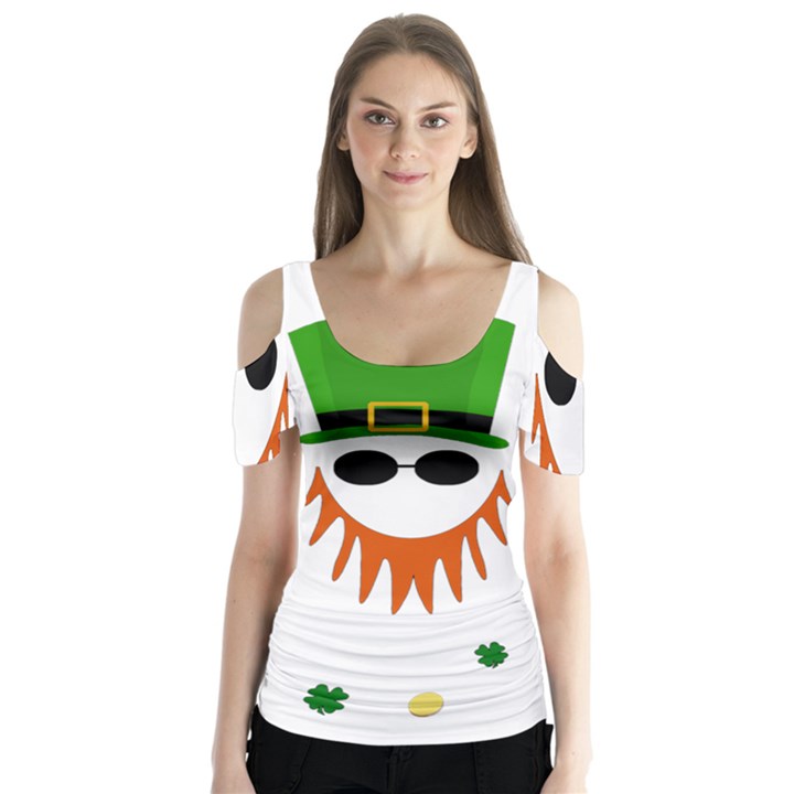 St. Patrick s day Butterfly Sleeve Cutout Tee 