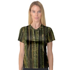 Green And Brown Bamboo Trees Women s V-neck Sport Mesh Tee