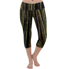 Green And Brown Bamboo Trees Capri Yoga Leggings