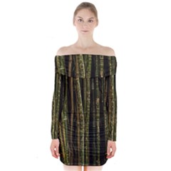 Green And Brown Bamboo Trees Long Sleeve Off Shoulder Dress