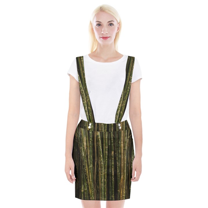 Green And Brown Bamboo Trees Suspender Skirt