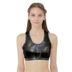 Fractal Blue Abstract Fractal Art Sports Bra With Border