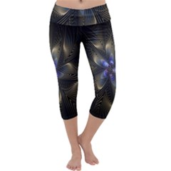 Fractal Blue Abstract Fractal Art Capri Yoga Leggings