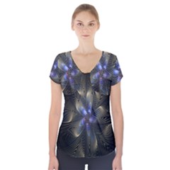 Fractal Blue Abstract Fractal Art Short Sleeve Front Detail Top