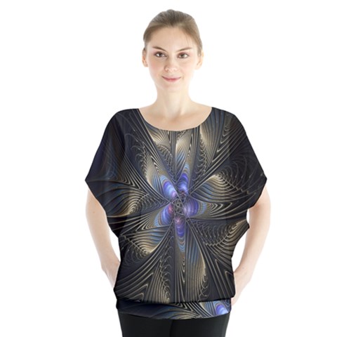 Fractal Blue Abstract Fractal Art Blouse by Nexatart