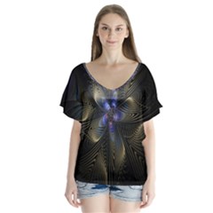 Fractal Blue Abstract Fractal Art Flutter Sleeve Top