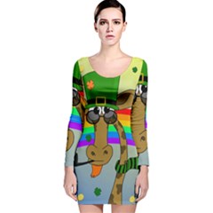 Irish Giraffe Long Sleeve Velvet Bodycon Dress by Valentinaart