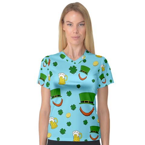 St  Patrick s Day Pattern Women s V-neck Sport Mesh Tee by Valentinaart