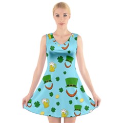 St. Patrick s day pattern V-Neck Sleeveless Skater Dress