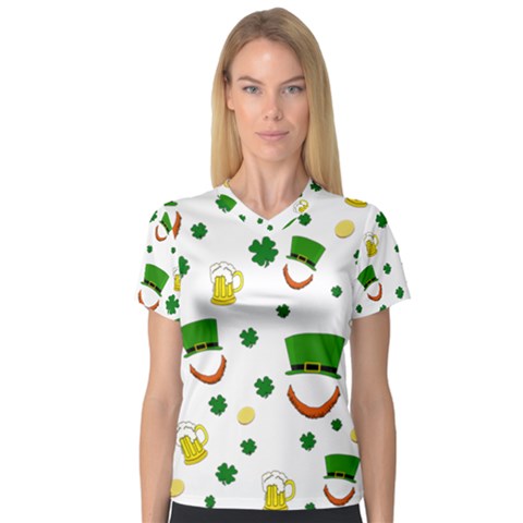 St  Patrick s Day Pattern Women s V-neck Sport Mesh Tee by Valentinaart