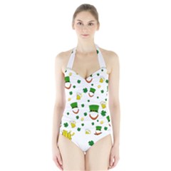 St  Patrick s Day Pattern Halter Swimsuit by Valentinaart